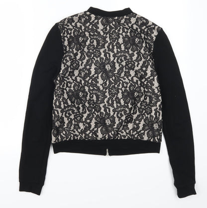 H&M Womens Black Floral Lace Full Zip Sweatshirt Size S
