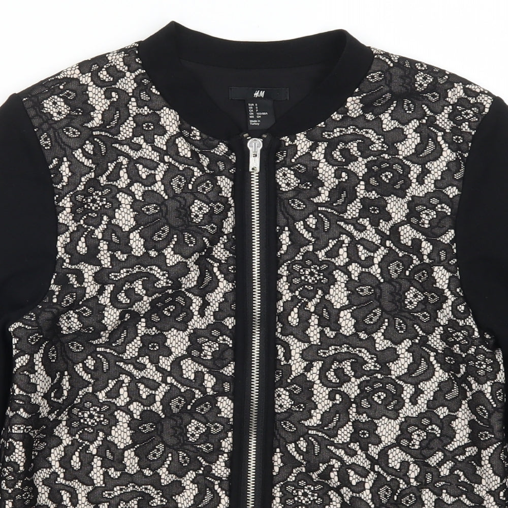 H&M Womens Black Floral Lace Full Zip Sweatshirt Size S
