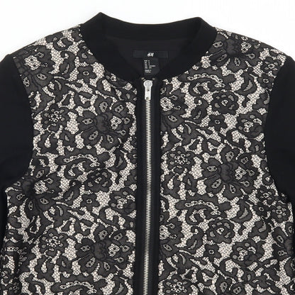 H&M Womens Black Floral Lace Full Zip Sweatshirt Size S