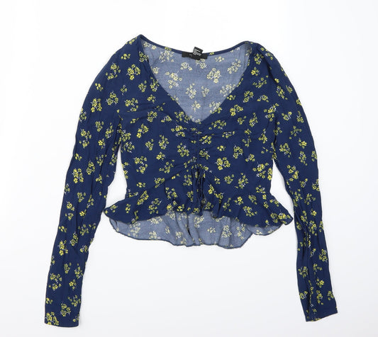 FOREVER 21 Womens Blue Floral  Cropped T-Shirt Size S