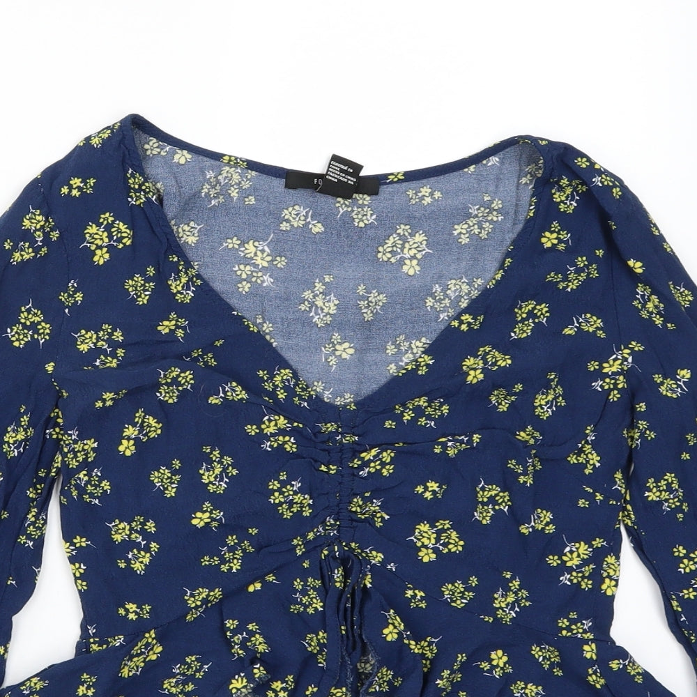 Womens UK Size S FOREVER 21 Blue Cropped T-Shirt