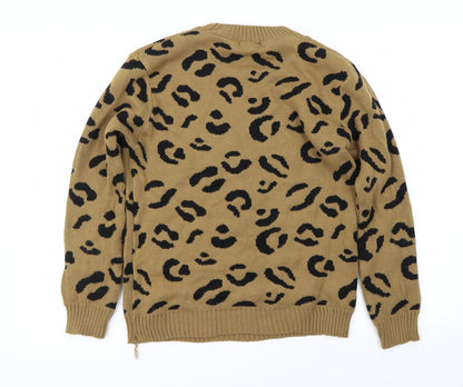 Boohoo Womens Brown Animal Print  Pullover Jumper Size M