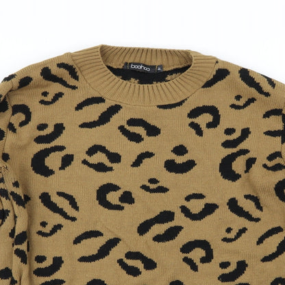 Boohoo Womens Brown Animal Print  Pullover Jumper Size M
