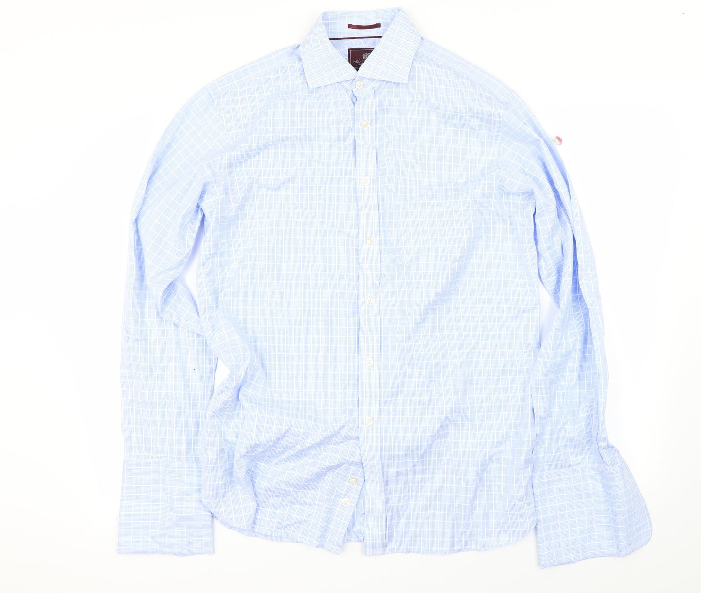 Mens UK Size M Marks and Spencer Blue  Button-Up Long Sleeve Casual Shirt