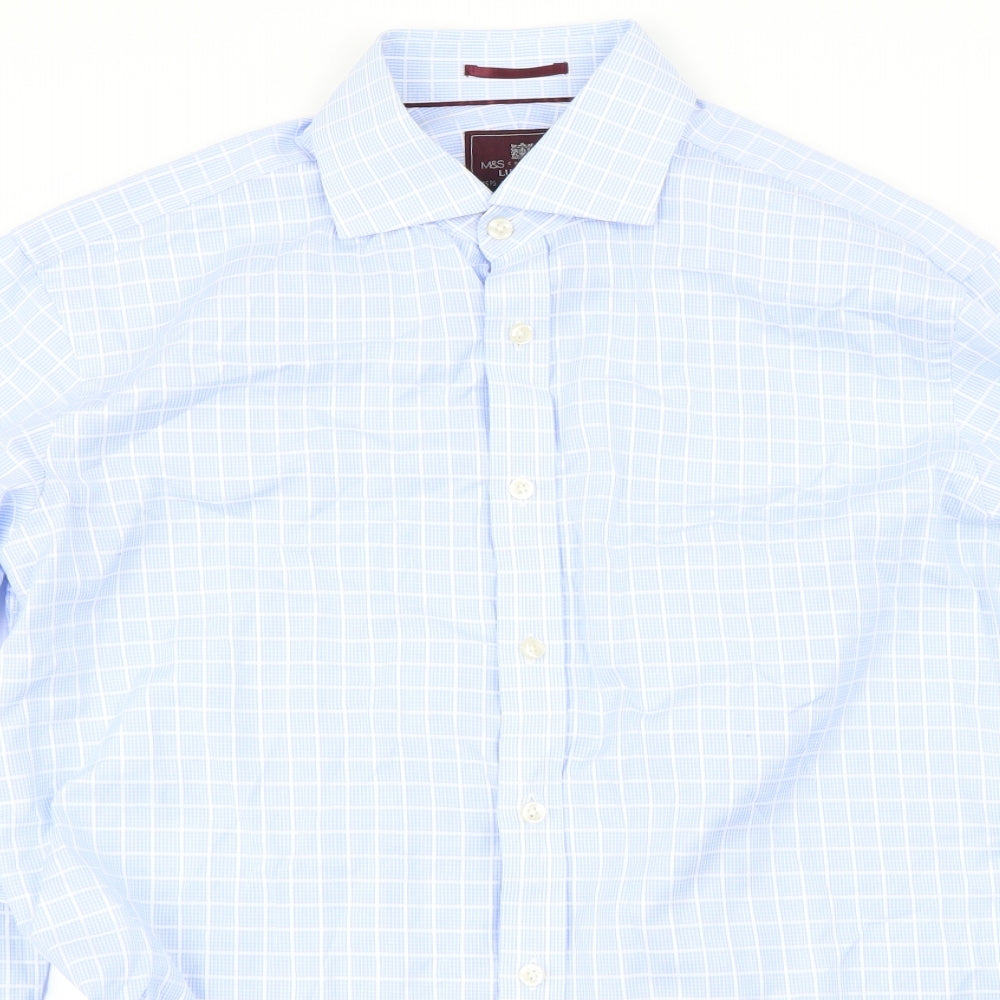 Mens UK Size M Marks and Spencer Blue  Button-Up Long Sleeve Casual Shirt
