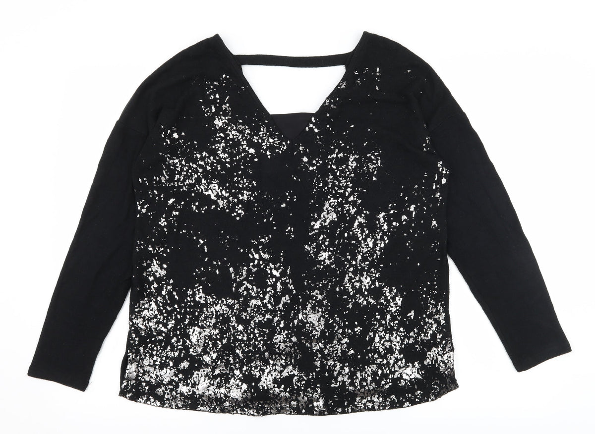 NEXT Womens Black Geometric Knit Pullover Jumper Size 14