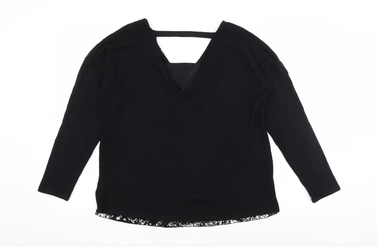 NEXT Womens Black Geometric Knit Pullover Jumper Size 14