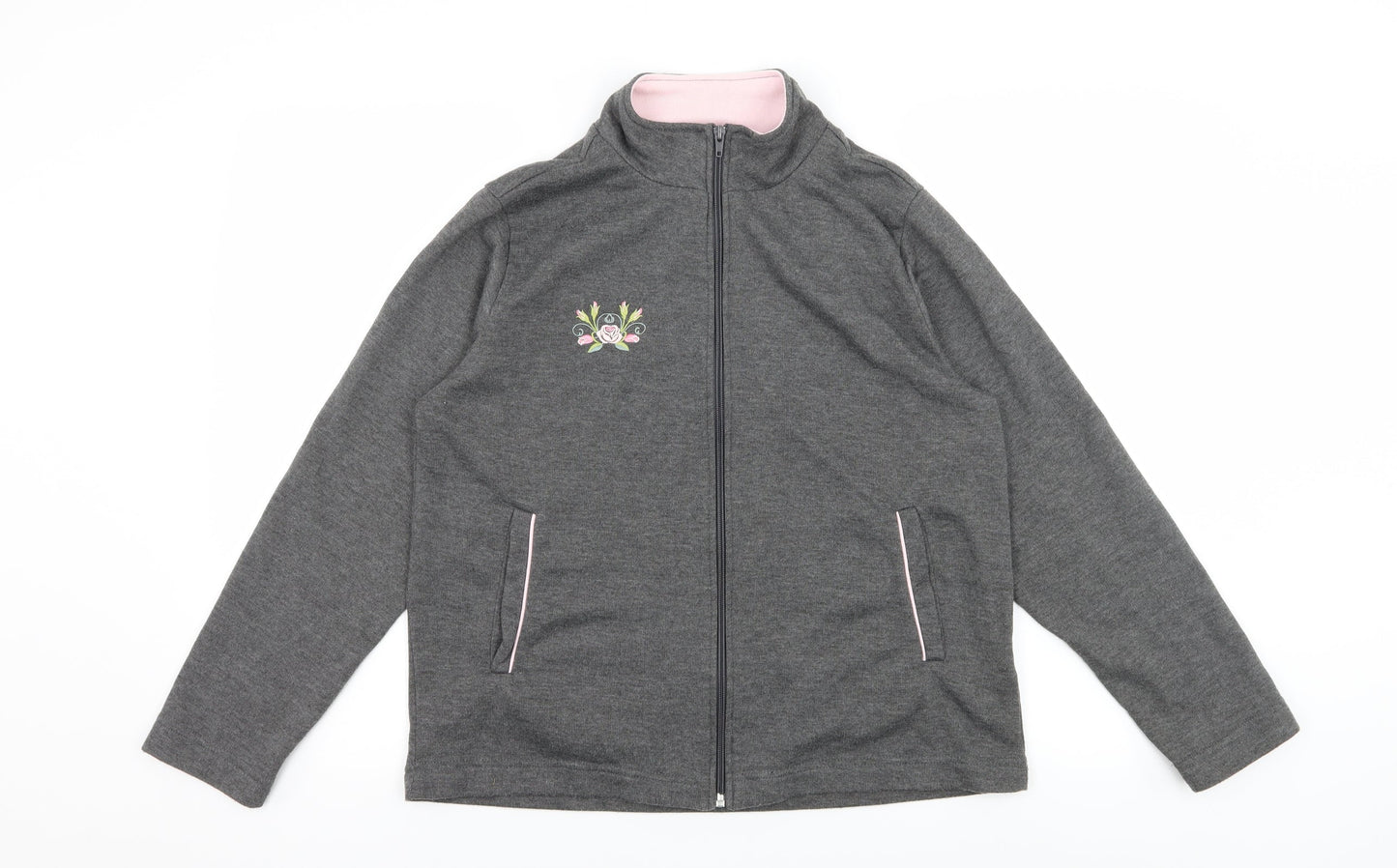 Damart Womens Grey  Jersey Full Zip Sweatshirt Size 10  - Flower