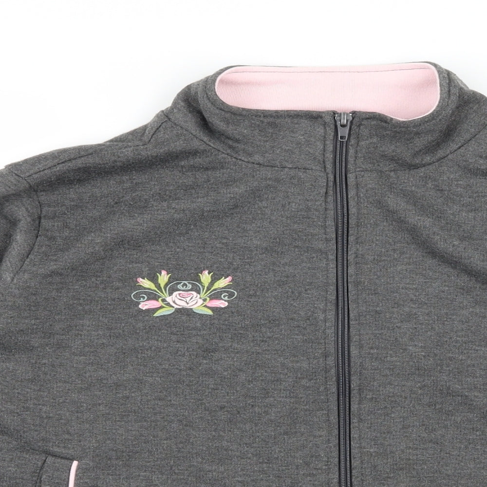 Damart Womens Grey  Jersey Full Zip Sweatshirt Size 10  - Flower