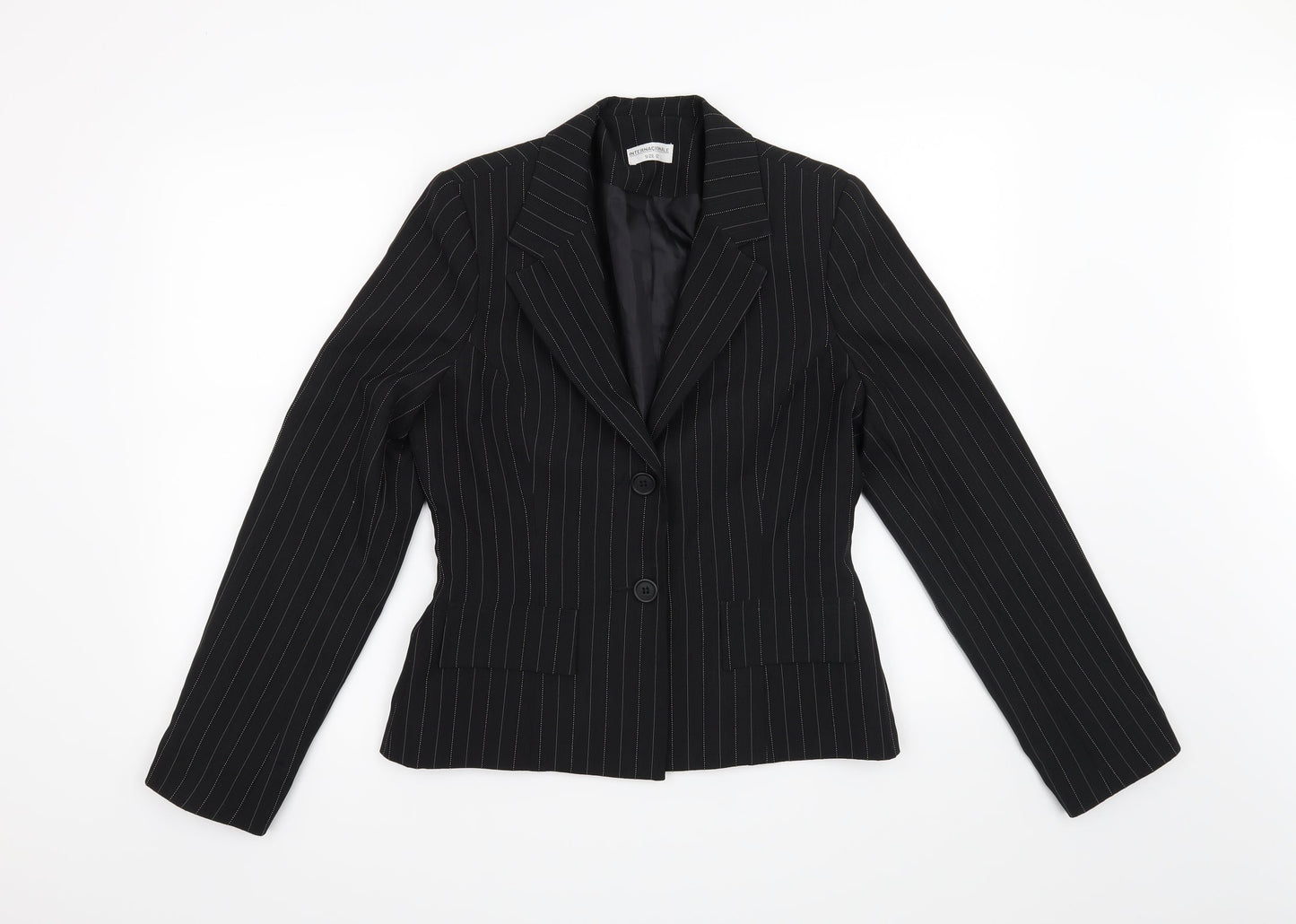 Internacionale Womens Black Striped  Jacket Blazer Size 12