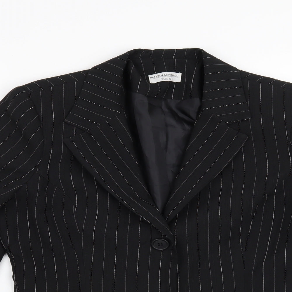 Internacionale Womens Black Striped  Jacket Blazer Size 12