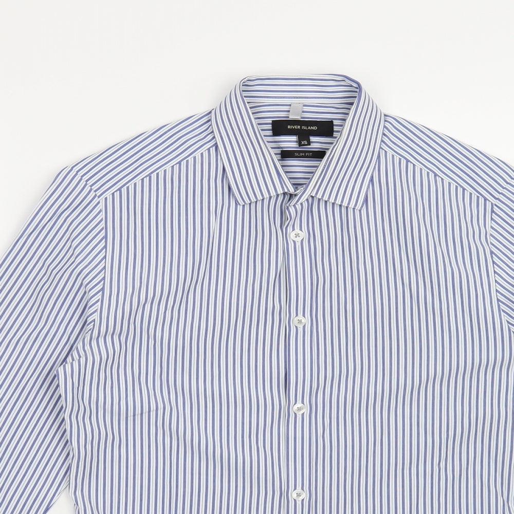 River Island Mens Blue Striped   Button-Up Size XS