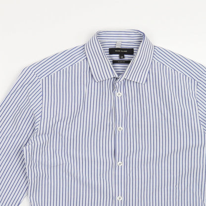 River Island Mens Blue Striped   Button-Up Size XS