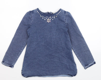 TU Girls Blue  Denim Pullover Sweatshirt Size 7 Years
