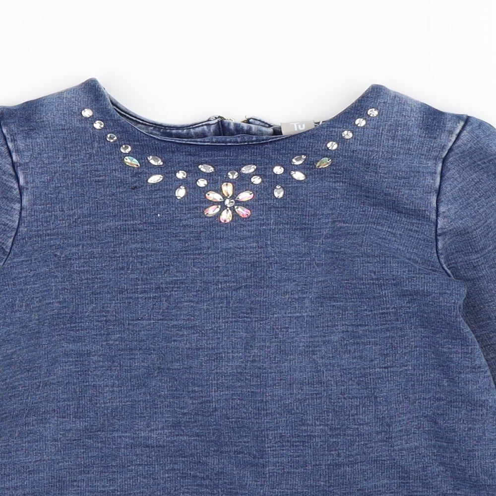 TU Girls Blue  Denim Pullover Sweatshirt Size 7 Years