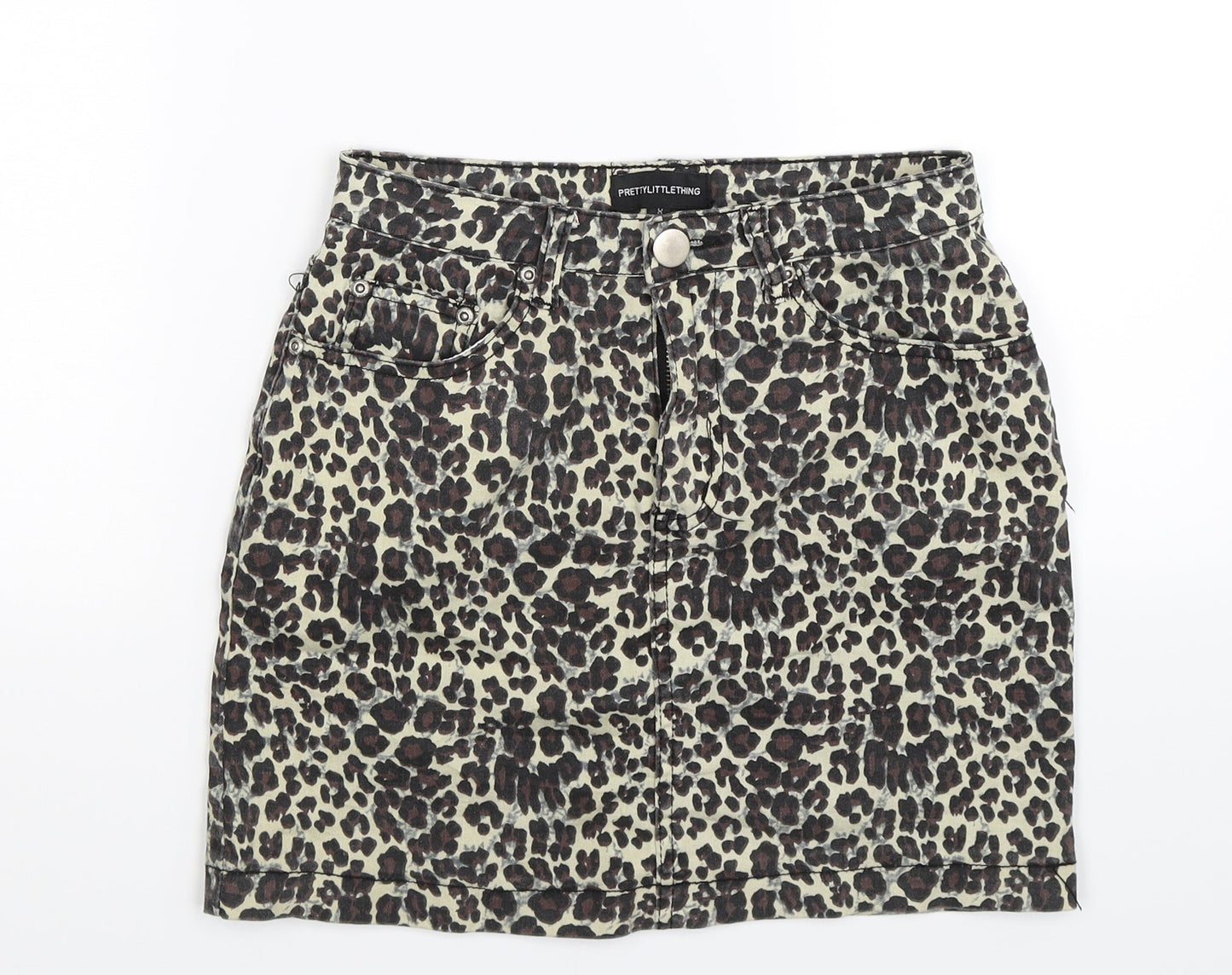 PRETTYLITTLETHING Womens Multicoloured Animal Print Denim Mini Skirt Size 8