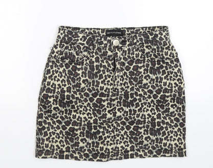 PRETTYLITTLETHING Womens Multicoloured Animal Print Denim Mini Skirt Size 8