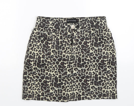 PRETTYLITTLETHING Womens Multicoloured Animal Print Denim Mini Skirt Size 8