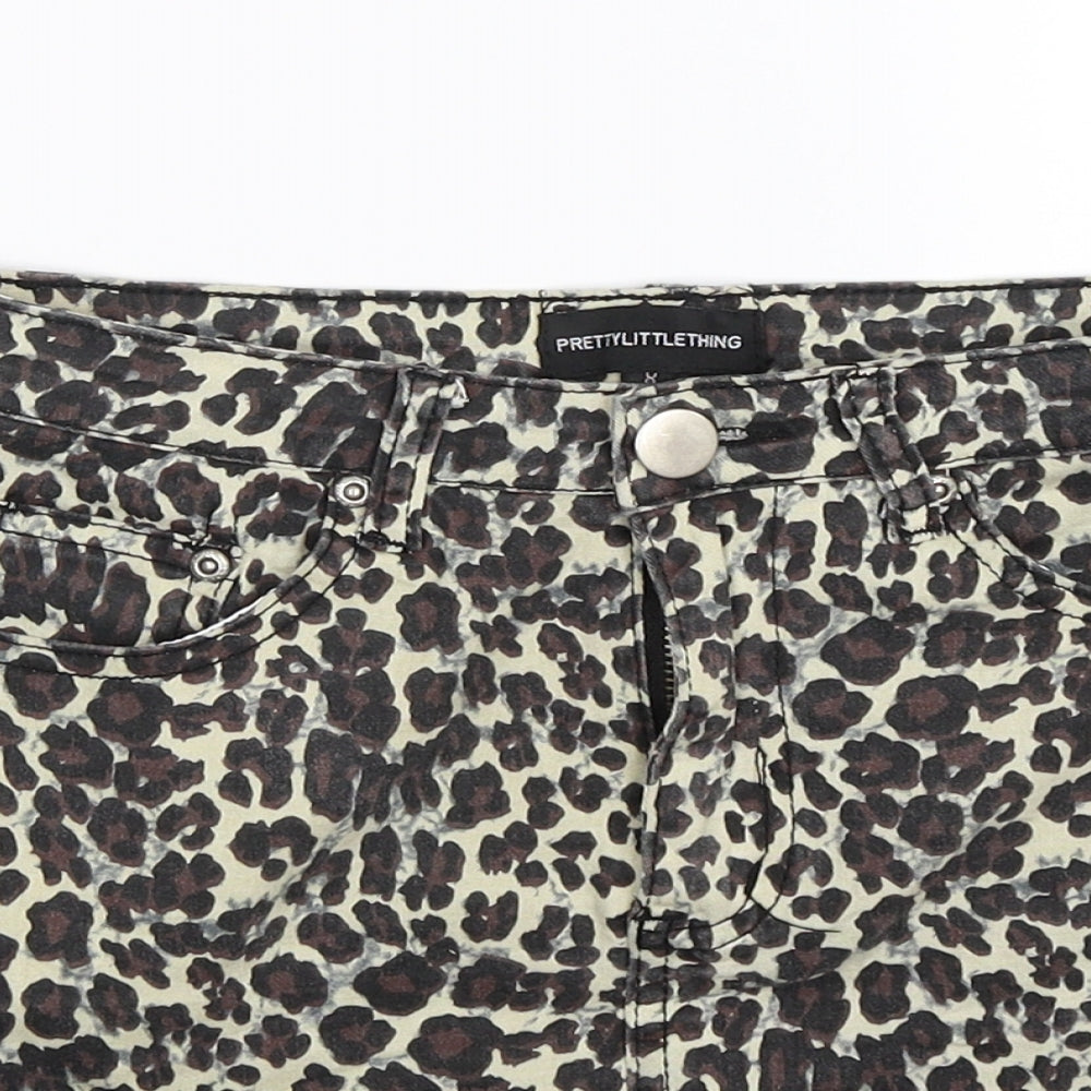 PRETTYLITTLETHING Womens Multicoloured Animal Print Denim Mini Skirt Size 8