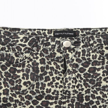 PRETTYLITTLETHING Womens Multicoloured Animal Print Denim Mini Skirt Size 8