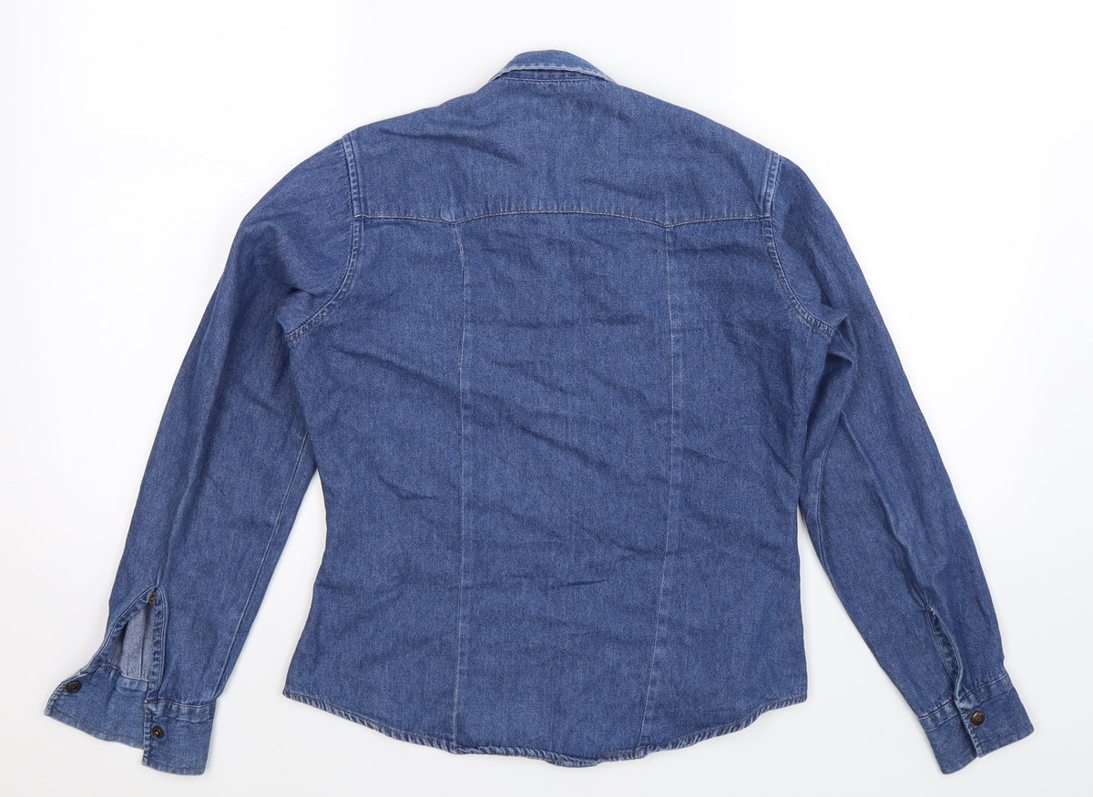 Miss Mix Womens Blue  Denim Basic Button-Up Size S