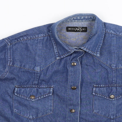 Miss Mix Womens Blue  Denim Basic Button-Up Size S