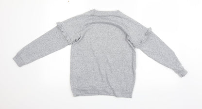 Preworn Girls Grey Houndstooth  Pullover Sweatshirt Size 10 Years  - unicorn