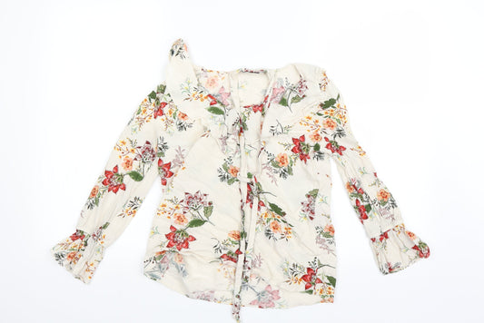 Bershka Womens Beige Floral  Basic Blouse Size 6