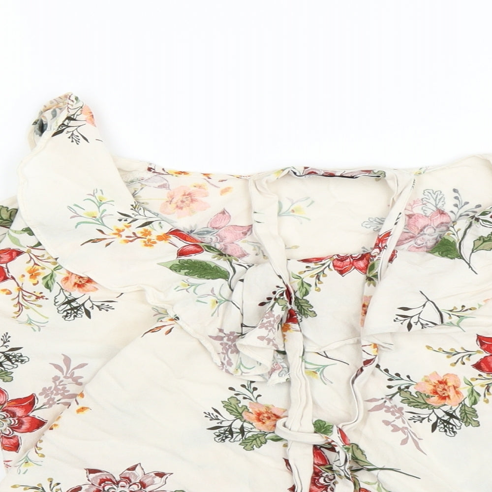 Bershka Womens Beige Floral  Basic Blouse Size 6