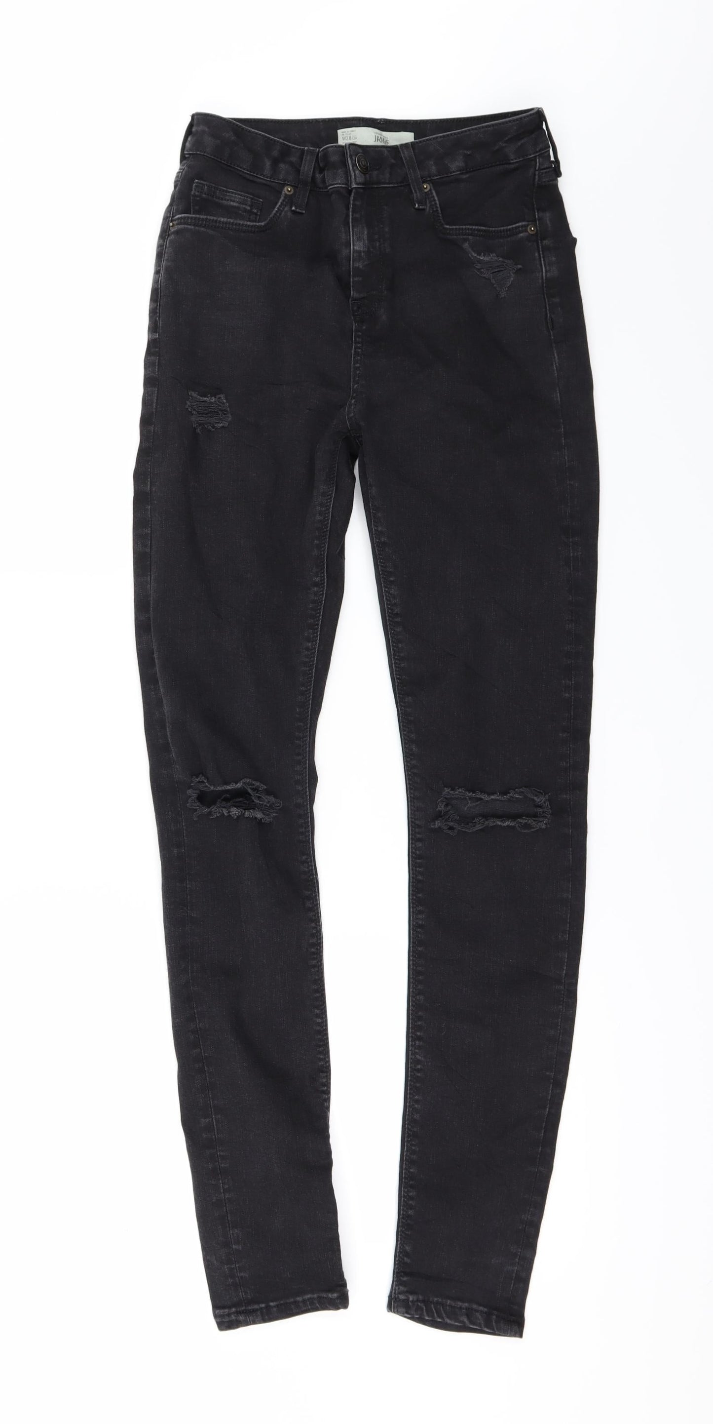 Topshop Womens Black  Denim Skinny Jeans Size 28 L20 in