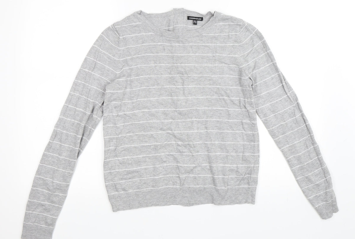 Warehouse Womens Grey Striped  Pullover Jumper Size 12
