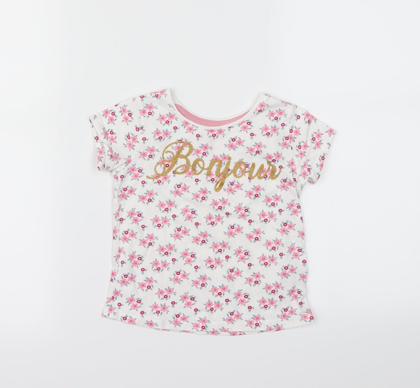 Primark Girls White Floral  Basic T-Shirt Size 2-3 Years
