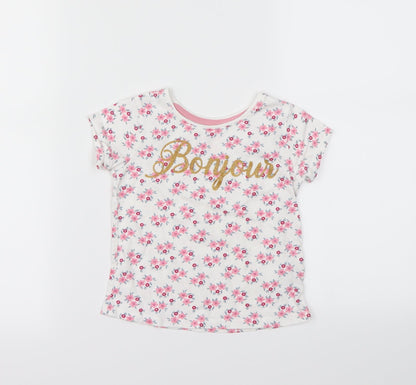 Primark Girls White Floral  Basic T-Shirt Size 2-3 Years