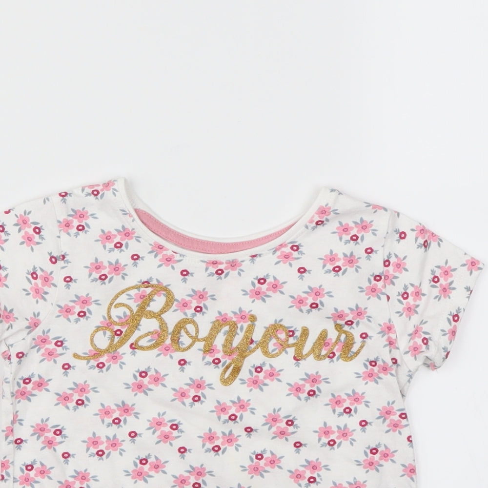Primark Girls White Floral  Basic T-Shirt Size 2-3 Years