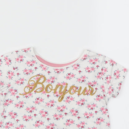 Primark Girls White Floral  Basic T-Shirt Size 2-3 Years