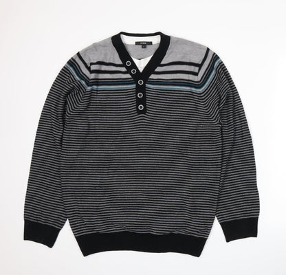 George Mens Grey Striped Knit Pullover Jumper Size L