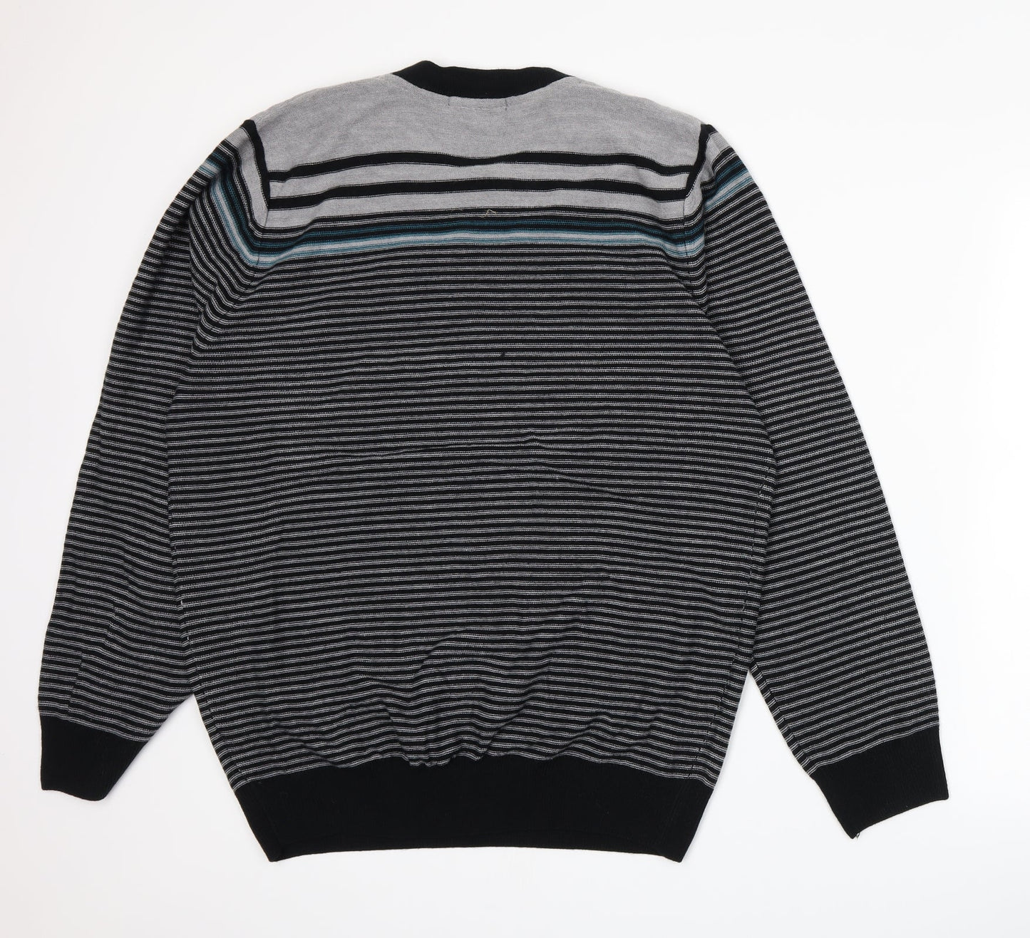 George Mens Grey Striped Knit Pullover Jumper Size L