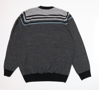 George Mens Grey Striped Knit Pullover Jumper Size L