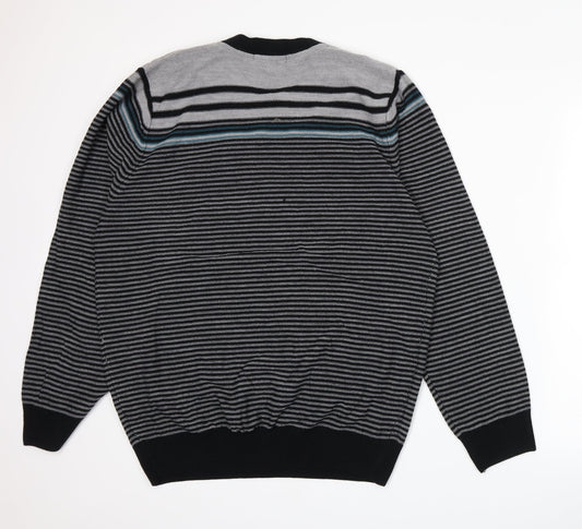 George Mens Grey Striped Knit Pullover Jumper Size L