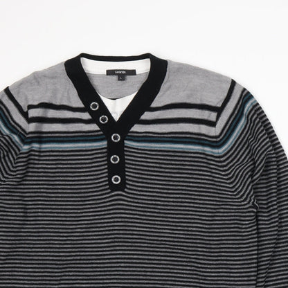 George Mens Grey Striped Knit Pullover Jumper Size L