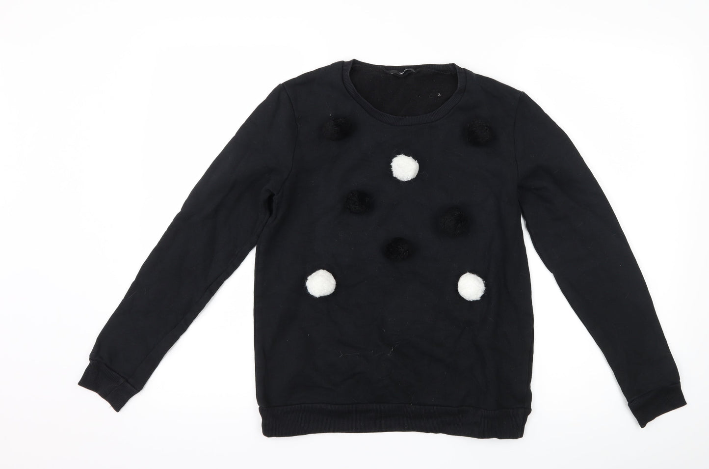 Tezenis Womens Black Polka Dot  Pullover Sweatshirt Size S  - Pom poms