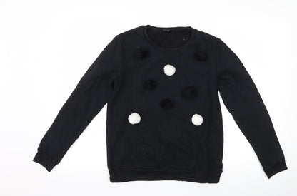Tezenis Womens Black Polka Dot  Pullover Sweatshirt Size S  - Pom poms