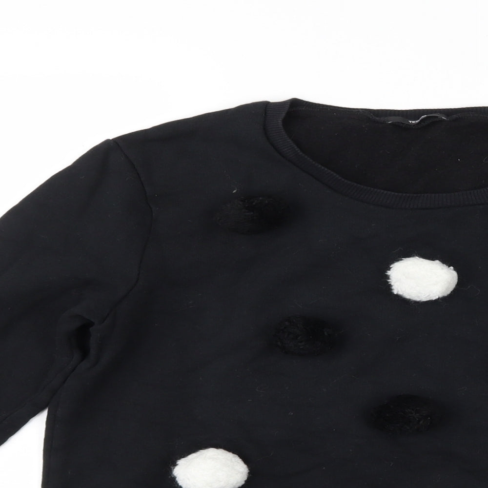 Tezenis Womens Black Polka Dot  Pullover Sweatshirt Size S  - Pom poms