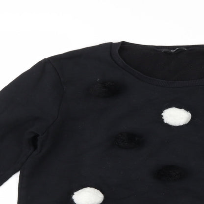 Tezenis Womens Black Polka Dot  Pullover Sweatshirt Size S  - Pom poms