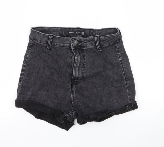 Bershka Womens Black  Denim Hot Pants Shorts Size 8