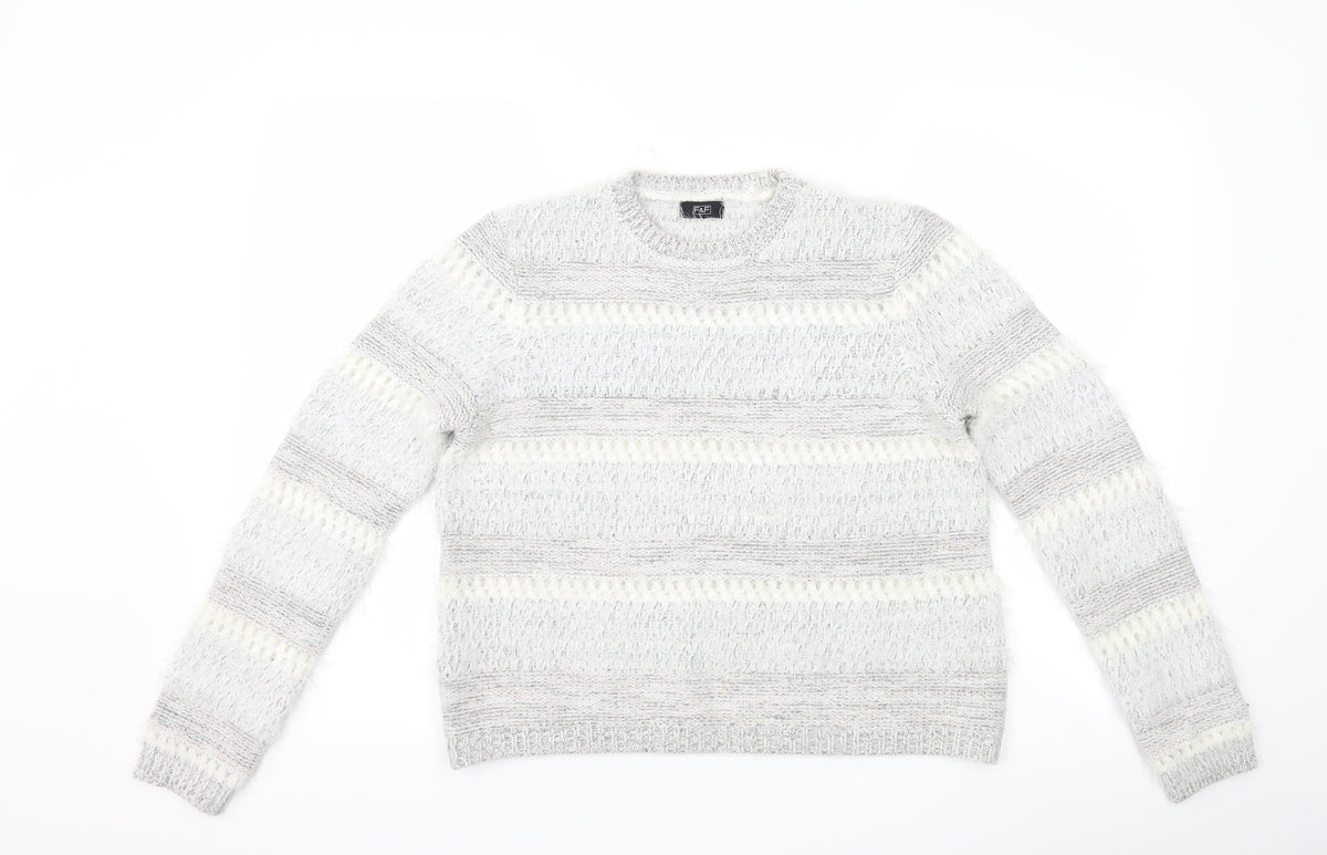 F&F Womens Grey Striped  Pullover Jumper Size 12