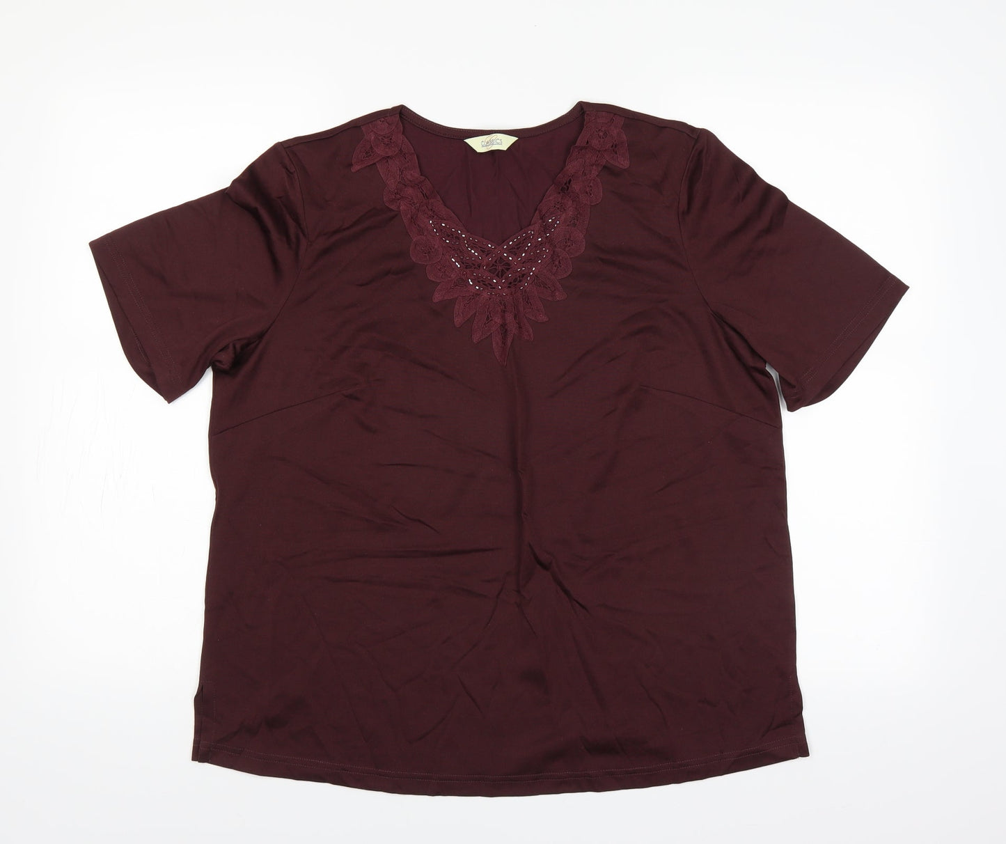 Classics Womens Red   Basic Blouse Size 16  - embroidered neckline wine red