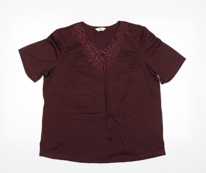 Classics Womens Red   Basic Blouse Size 16  - embroidered neckline wine red