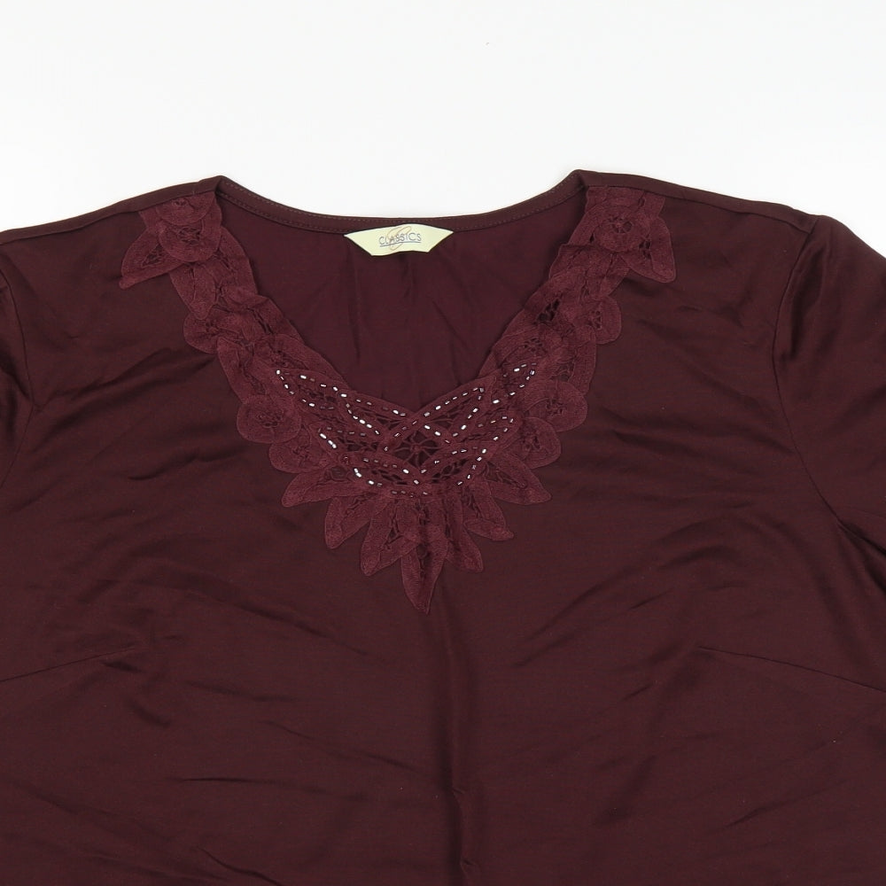 Classics Womens Red   Basic Blouse Size 16  - embroidered neckline wine red