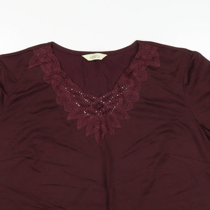 Classics Womens Red   Basic Blouse Size 16  - embroidered neckline wine red